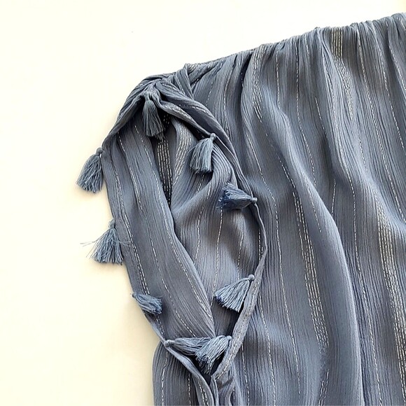 Vince Camuto Metallic Striped Blue Gray Kimono Top Wrap Open Front One Size - Picture 10 of 13